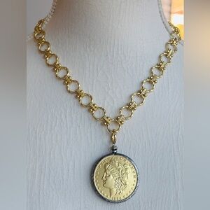Gold and Silver Liberty  Coin Pendant Necklace